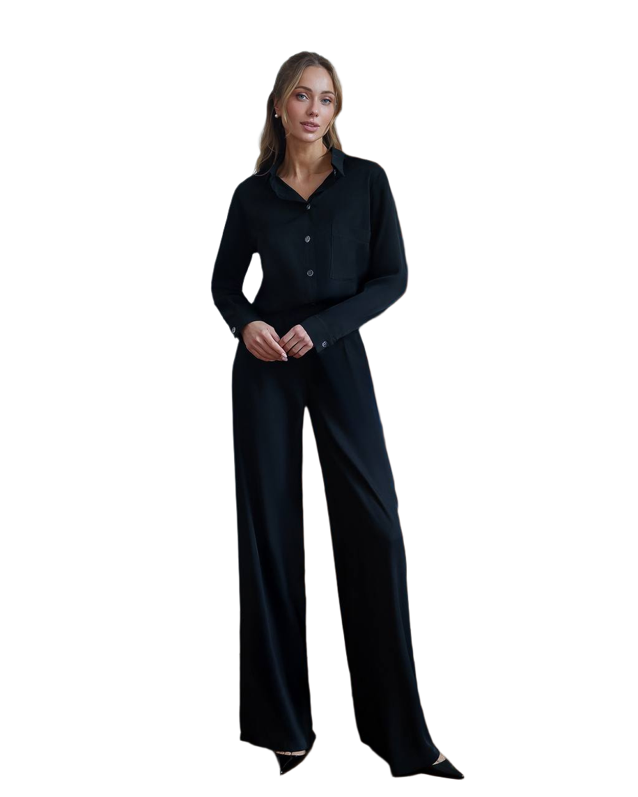 Womens Viscose Twill Shirt and Elastic Waist Pants Suit