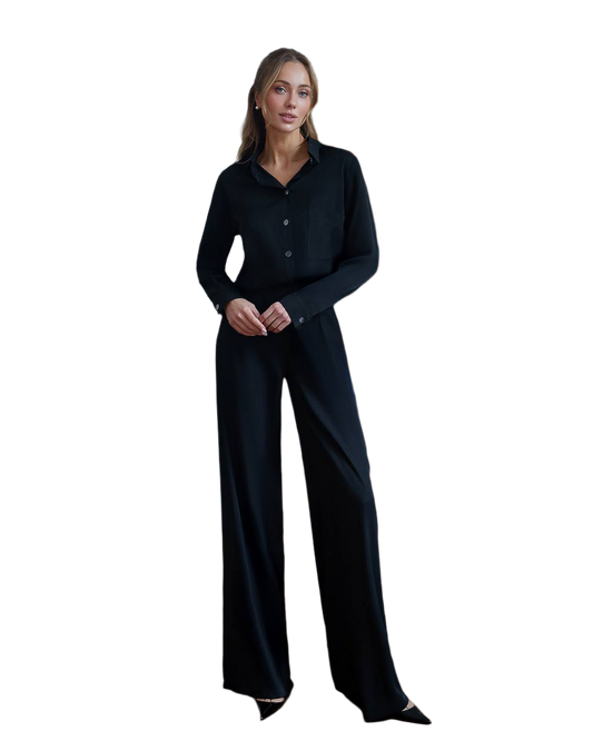 Womens Viscose Twill Shirt and Elastic Waist Pants Suit