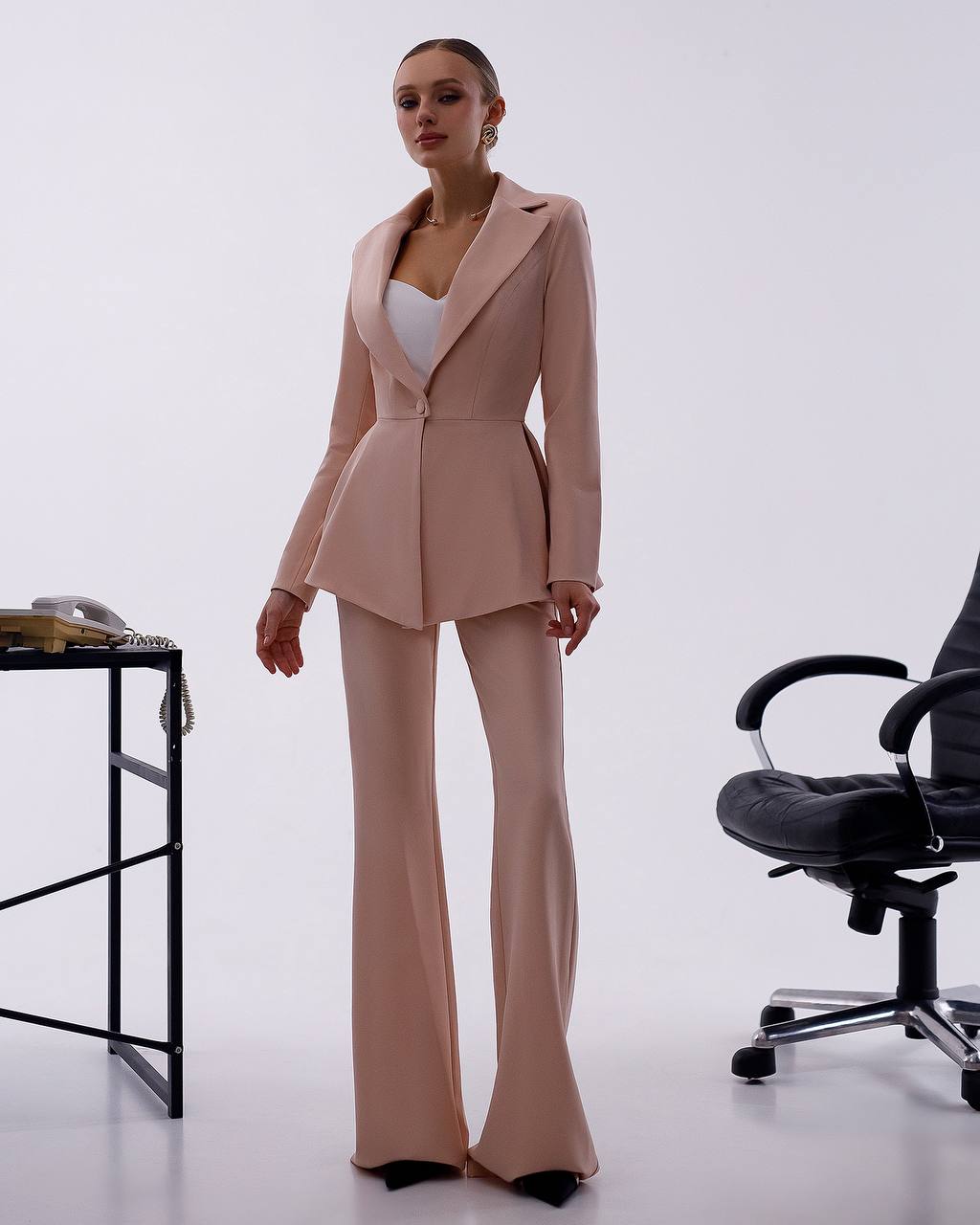 Premium Diagonal Crepe Womens Peplum Suit with Flared Pants