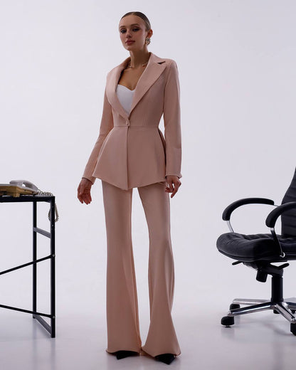 Premium Diagonal Crepe Womens Peplum Suit with Flared Pants