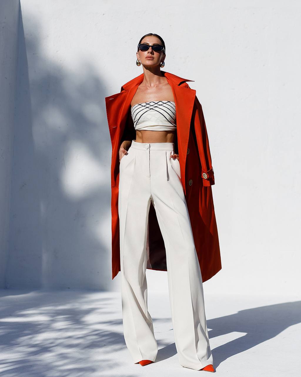 Stylish Red Trench Coat with Pockets and Belt for Women's Fashion