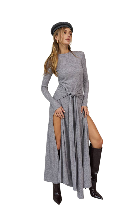 Vella Long Sleeve Knit Dress with High Slits for Women