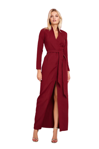 Elegant Standing Collar Dress for Women with Belted Style