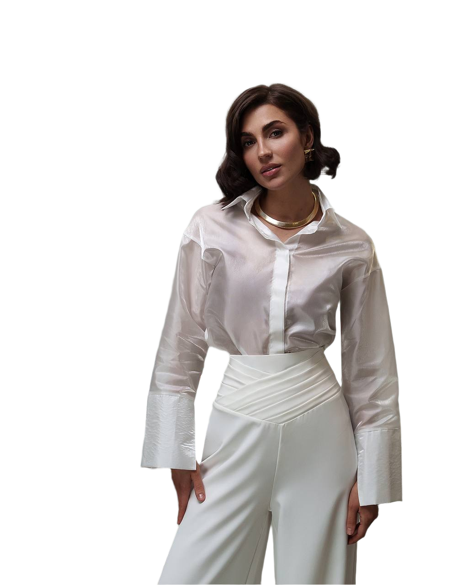 Elegant Wide Leg Trousers with Draped Top in Premium Diagonal Suiting Crepe