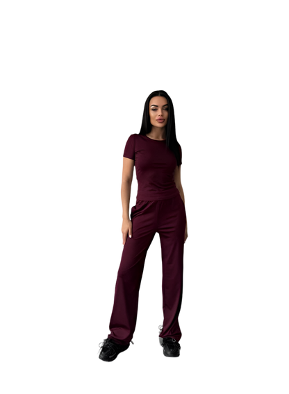 Womens Three Piece Casual Suit Set Burgundy