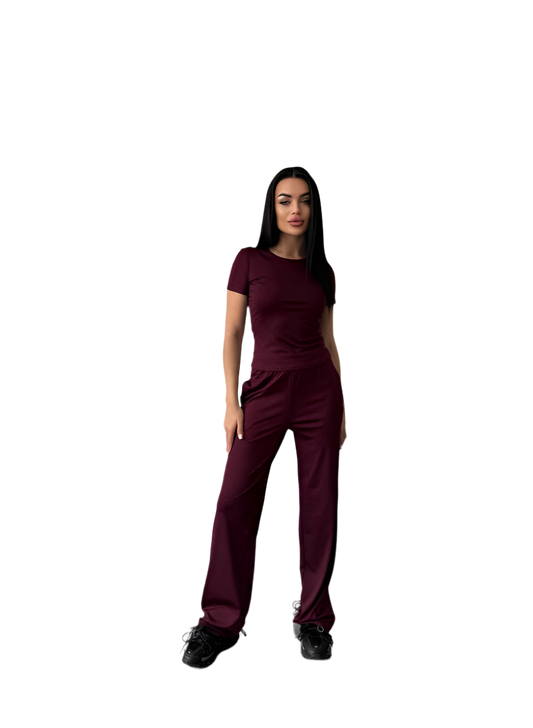 Womens Three Piece Casual Suit Set Burgundy