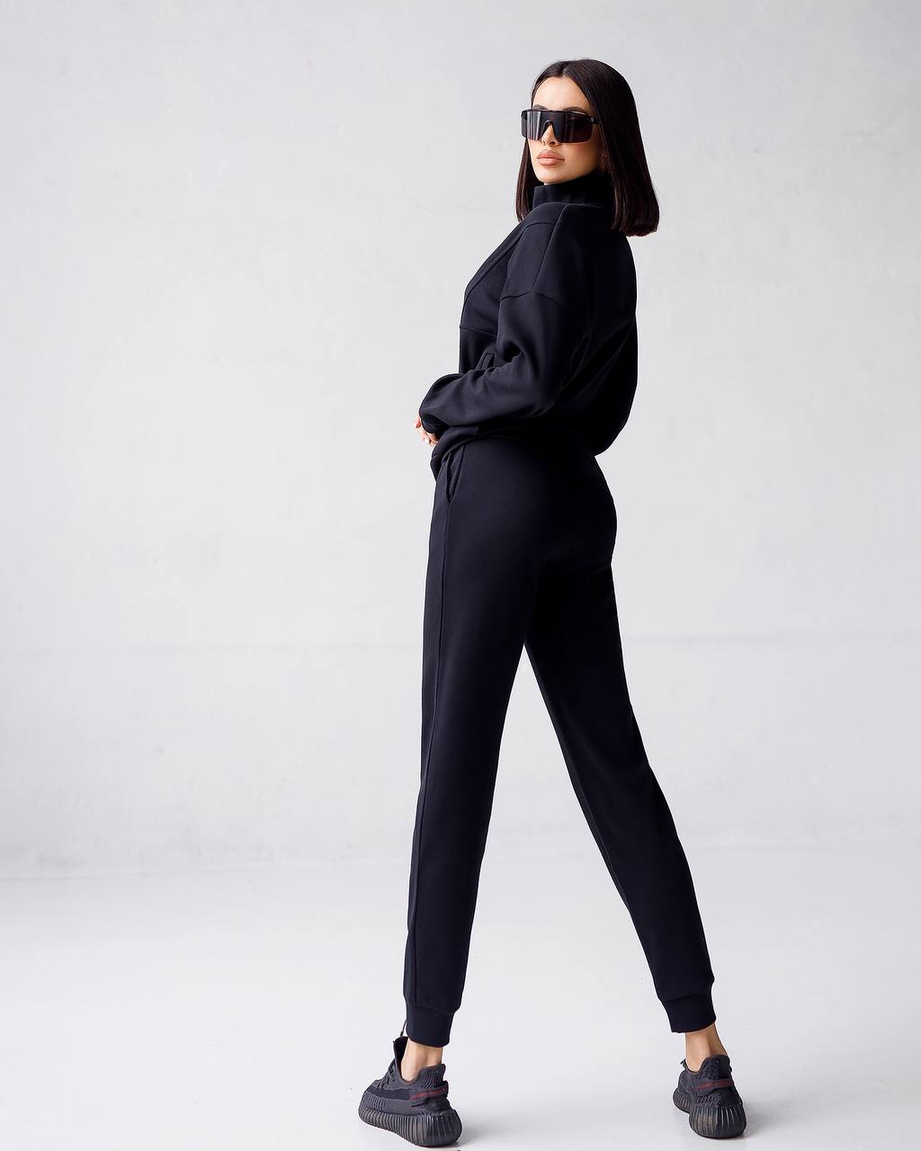 Womens Knitwear Sweatshirt and Pants Suit Black