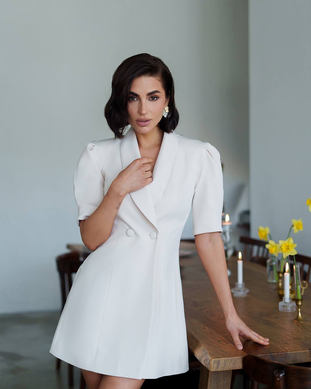 Elegant Women's White Dress Made of Premium Costume Crepe