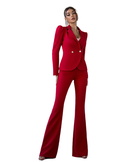 Womens Two-Piece Suit Blazer And Pants In Crepe Diagonal Fabric