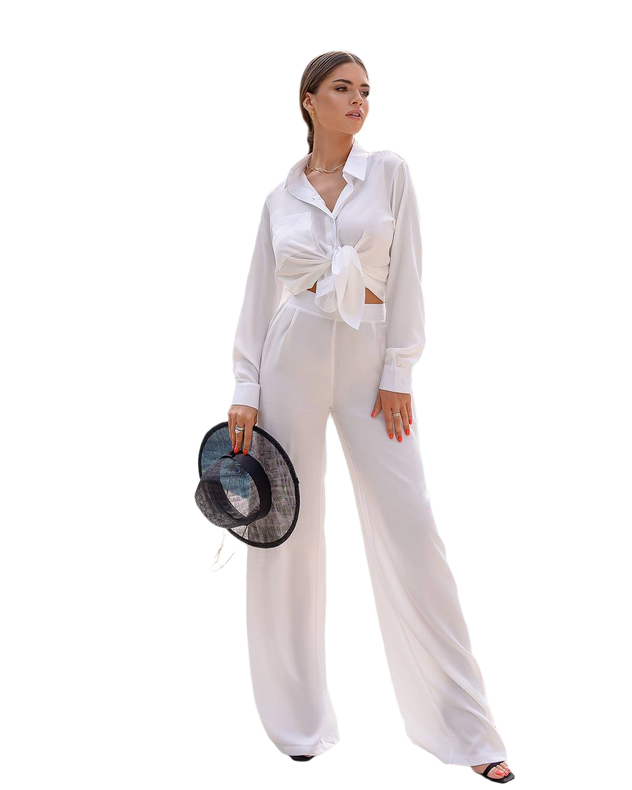 Elegant Womens Suit Shirt and Elastic Waist Pants Viscose Twill