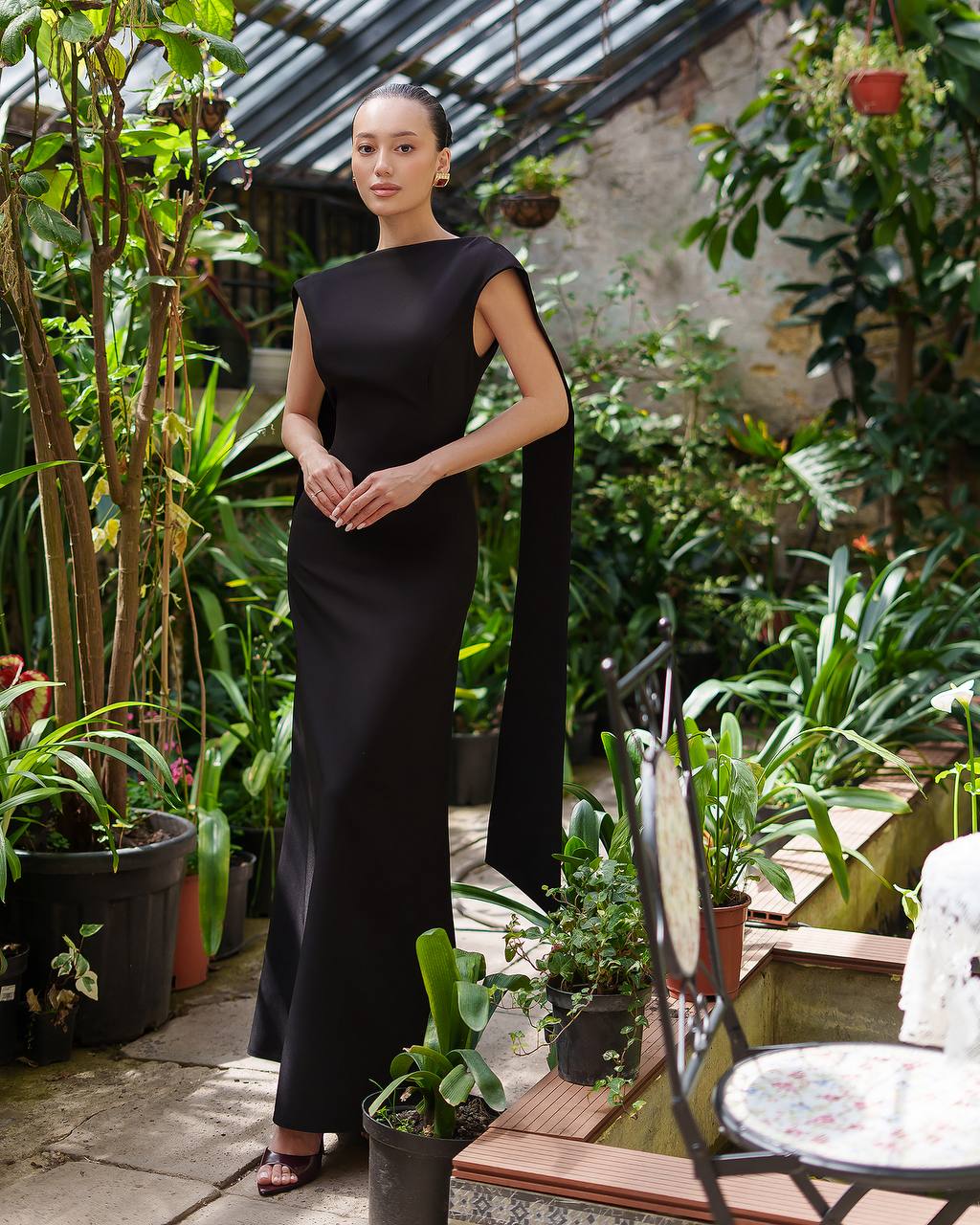 Elegant Premium Diagonal Crepe Long Dress for Women