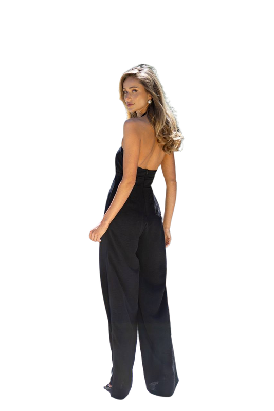 Womens Black American Crepe Overalls Halter Neck Wide Leg