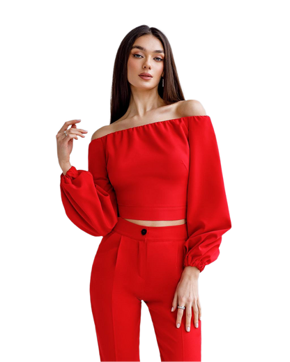 Stylish Red Off Shoulder Top in Various Sizes Red Black Creamy Plum Beige