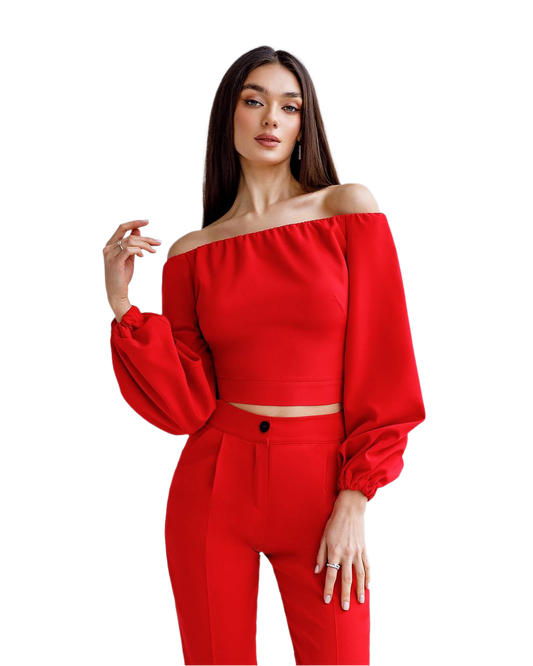 Stylish Red Off Shoulder Top in Various Sizes Red Black Creamy Plum Beige