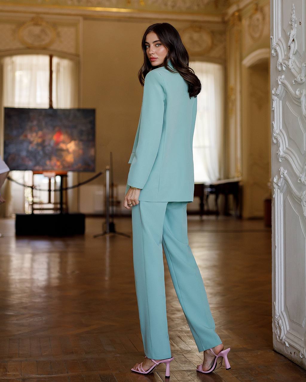 Luxury Diagonal Suiting Crepe Women's Suit in Blue