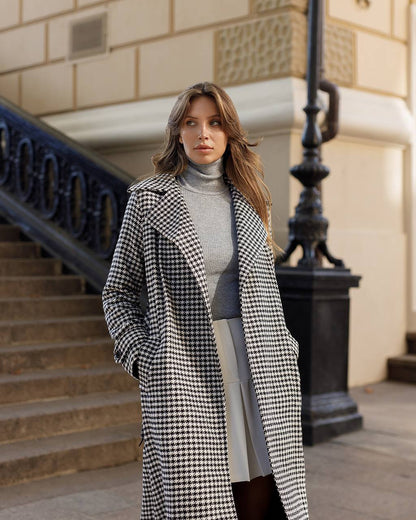 Womens Houndstooth Turkish Coat with Belt