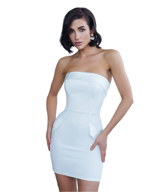 Elegant White Strapless Mini Dress with Satin Inserts