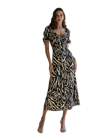 Elegant Printed Silk Midi Dress for Women