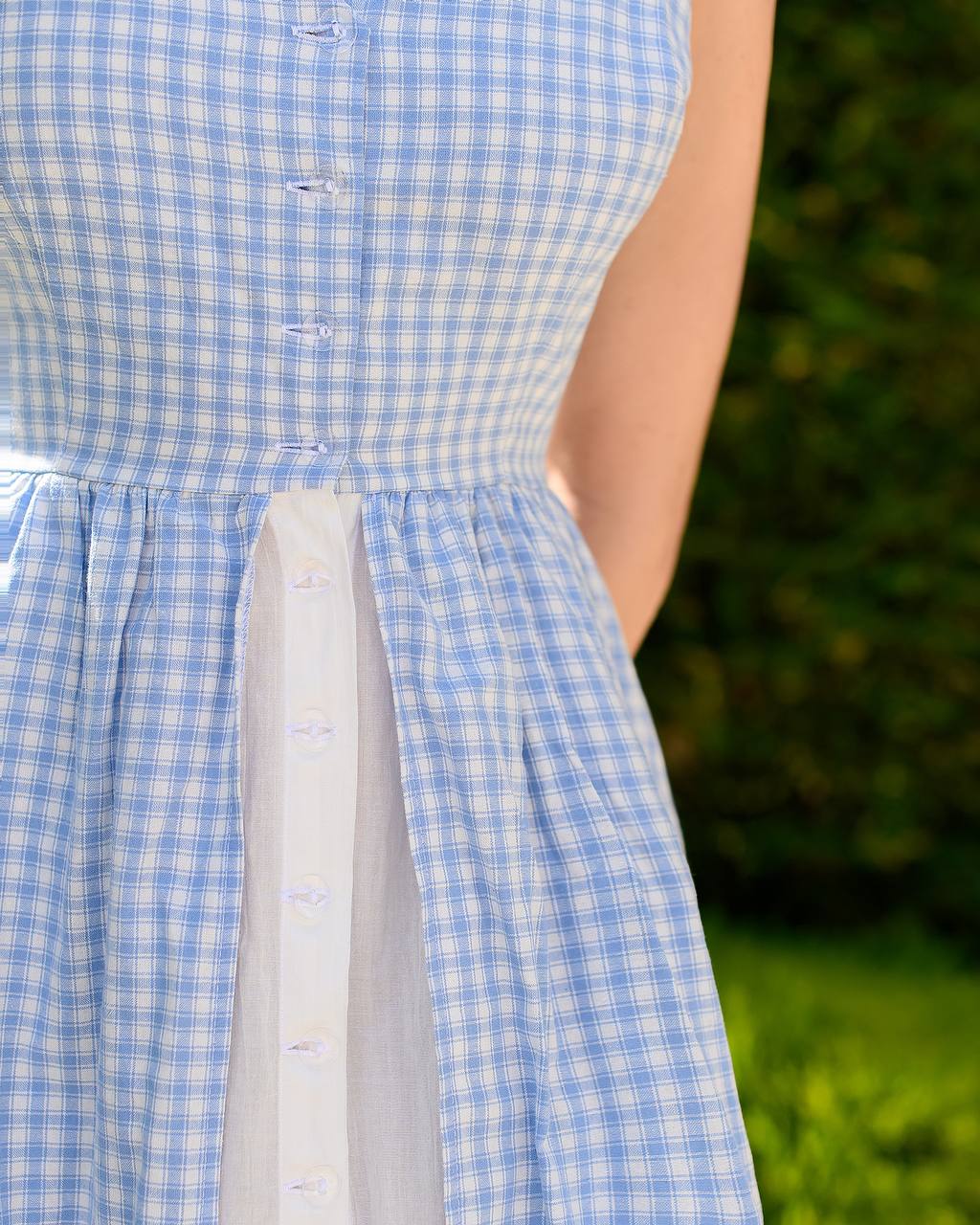 Cotton Checked Sundress with Crinkled Batiste Lining for Women