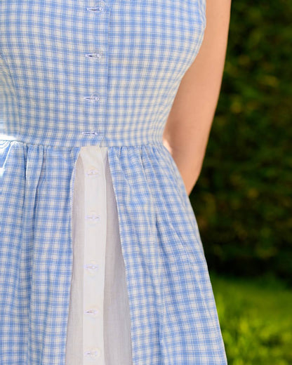 Cotton Checked Sundress with Crinkled Batiste Lining for Women