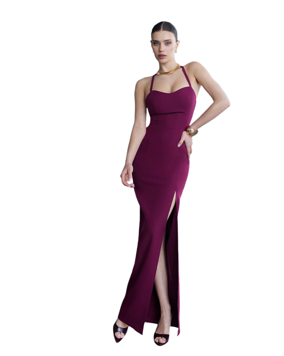 Elegant Burgundy Evening Dress with Adjustable Strap