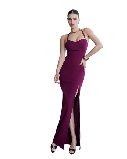 Elegant Burgundy Evening Dress with Adjustable Strap
