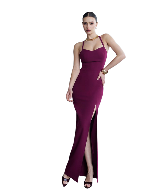 Elegant Burgundy Evening Dress with Adjustable Strap