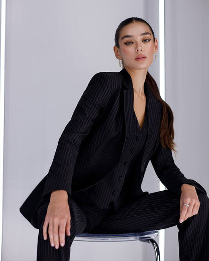 Womens Three-Piece Suit with Vest Diagonal Crepe Fabric