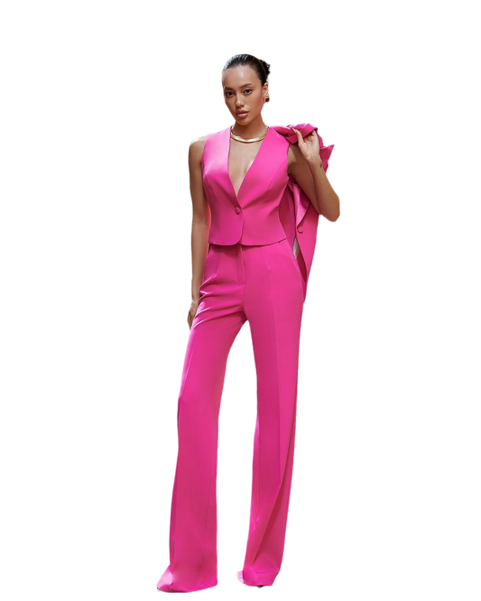 Womens Premium Crepe Suit with Satin Collar in Raspberry Pink
