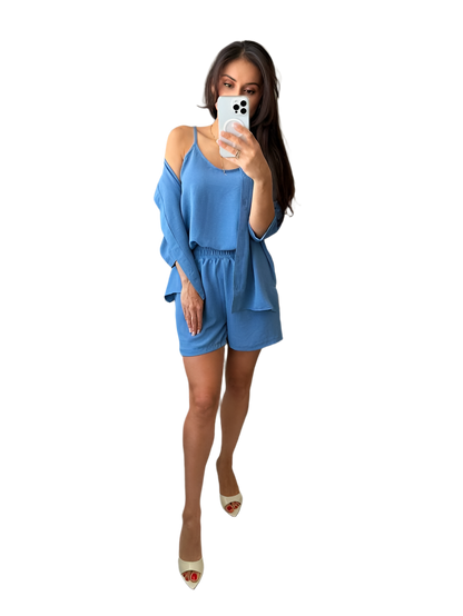 Lightweight Summer Three-Piece Suit with Shorts Tank Top and Shirt