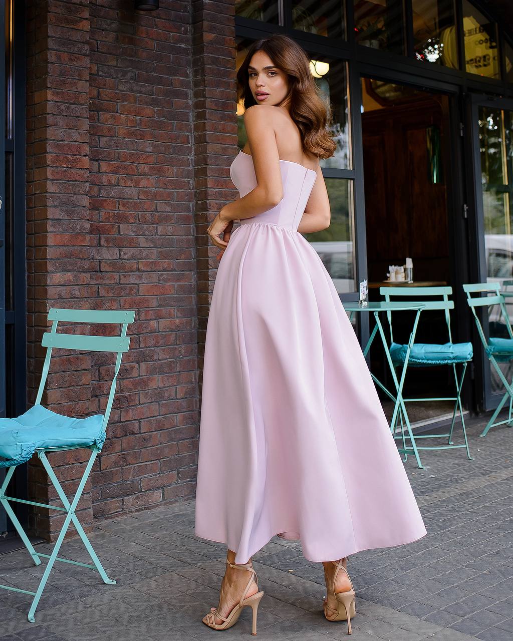 Strapless Midi Dress Women Premium Crepe Fabric Elegant Cocktail Dress
