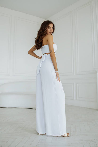 White Palazzo Pants and Multifunctional Strapless Top Set for Women