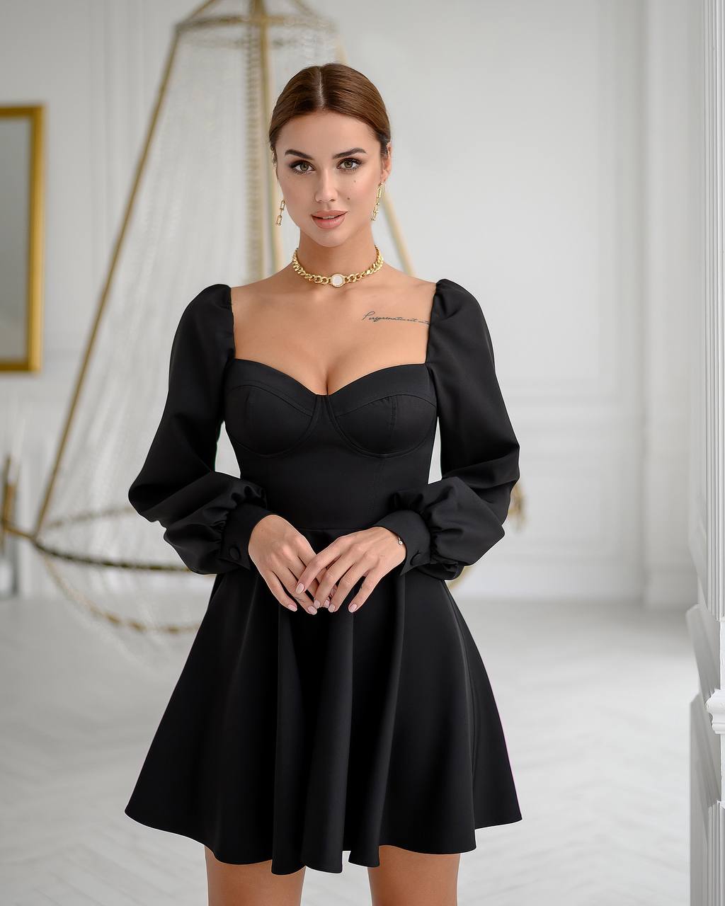 Off Shoulder Dress with Cups Premium Suiting Crepe Diagonal