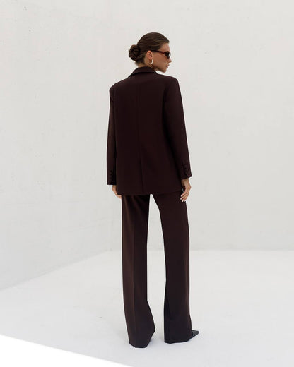 Womens Double Suit Premium Diagonal Crepe Black Chocolate