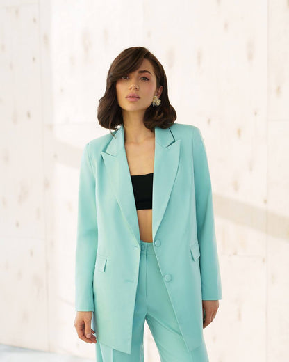 Elegant Polished Tiar and Lux Fabric Women's Suit in Tiffany Blue