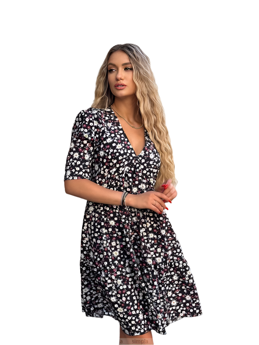 Summer Floral Print Silk Soft Dress Lightweight Elegant Women