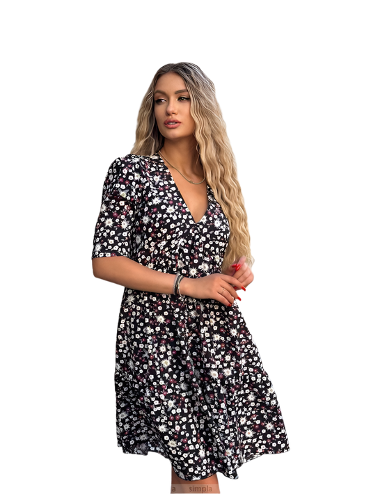 Summer Floral Print Silk Soft Dress Lightweight Elegant Women