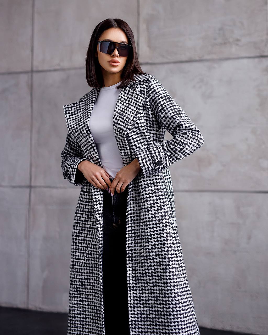 Womens Houndstooth Turkish Coat with Belt