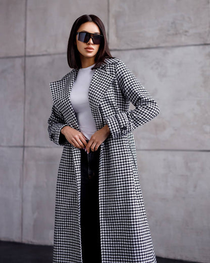 Womens Houndstooth Turkish Coat with Belt