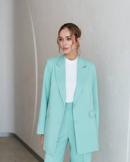 Elegant Polished Tiar and Lux Fabric Women's Suit in Tiffany Blue