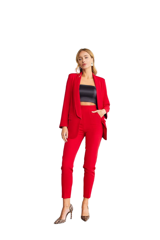 Red Diagonal Crepe Womens Tailored Suit Jacket Trousers