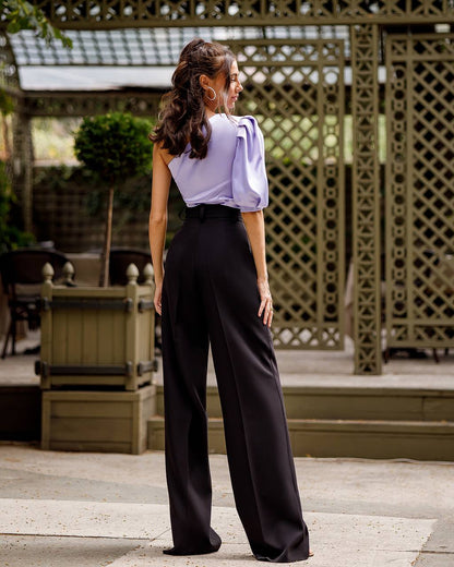 Women's Wide Leg Trousers in Suit Diagonal Crepe