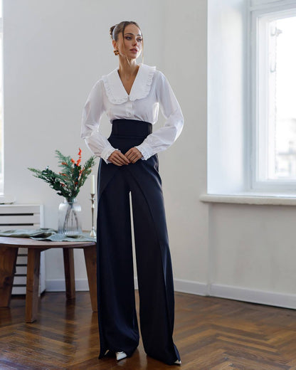 Premium Crepe Diagonal Suiting Pants with Corset Waistband for Women