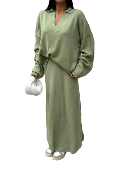 Womens Luxury Cotton Greta Suit Long Skirt and Blouse Set