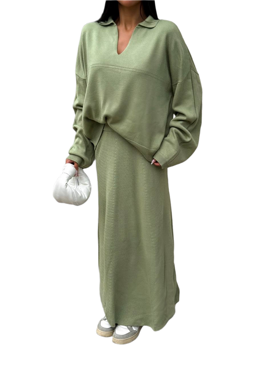 Womens Luxury Cotton Greta Suit Long Skirt and Blouse Set
