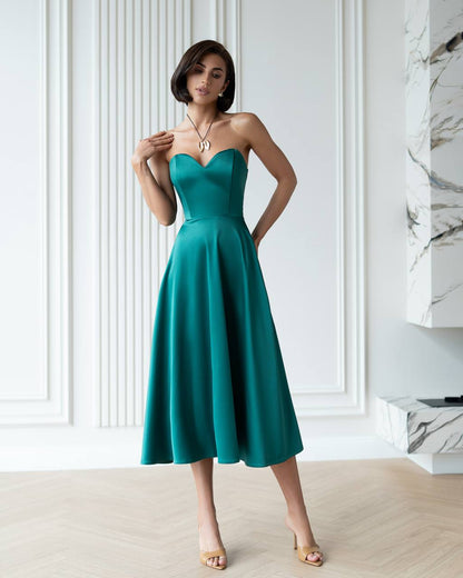 Elegant Royal Satin Dress with Corset and Skirt
