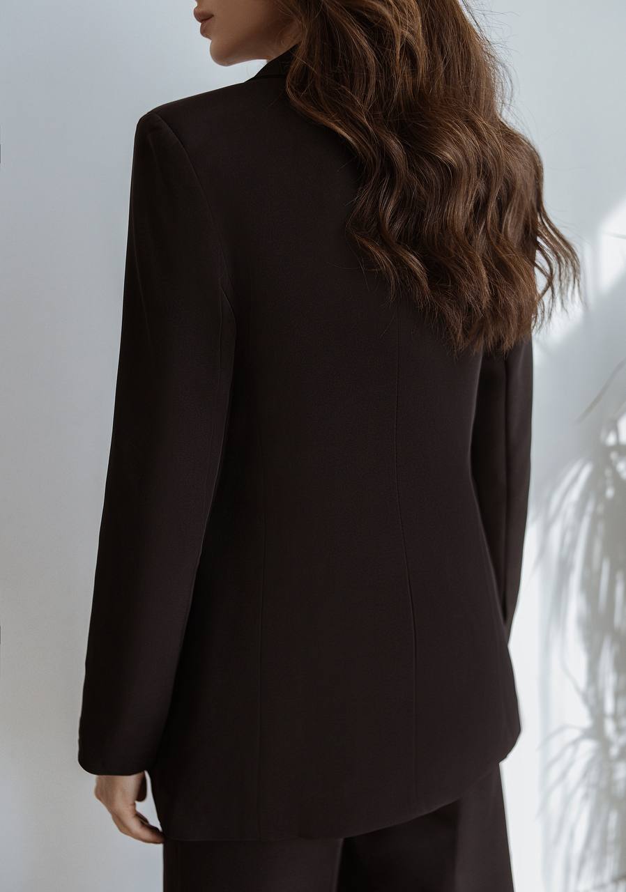 Black Palazzo Suit for Women Diagonal Crepe Tailored Wide Leg Pantsuit