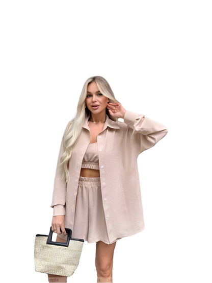 Womens Beige Three-Piece Summer Suit Set