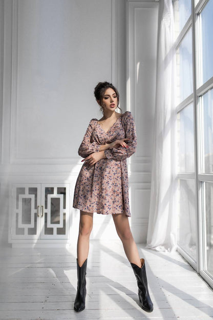 Staple Floral Print Dress for Women in Beige and Blue