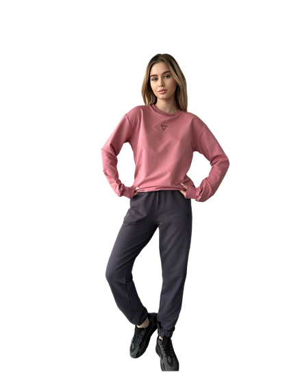 Stylish Casual Sweatshirt with Ribbed Cuffs and Neckline